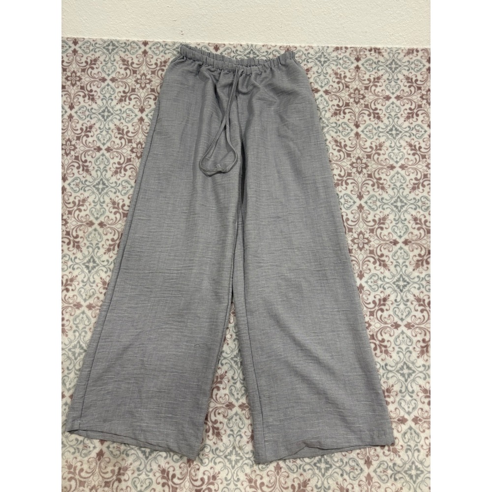 Missguided Gray Wide Leg Drawstring Trousers Size M Relaxed Slub Pants